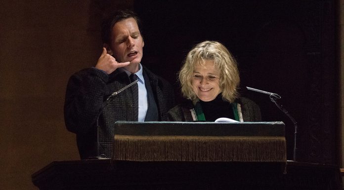 Endeavour’s Shaun Evans, Patricia Hodge, Sally Phillips and Roger Allam in Macmillan’s A Celebration of Christmas at Christ Church