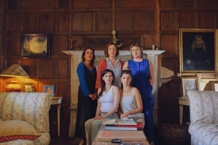 The cast of The Party Girls on location at former Mitford Sisters' residence Asthall Manor, Oxford